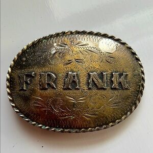 Vintage Brass Belt Buckle with 'Frank' Engraving